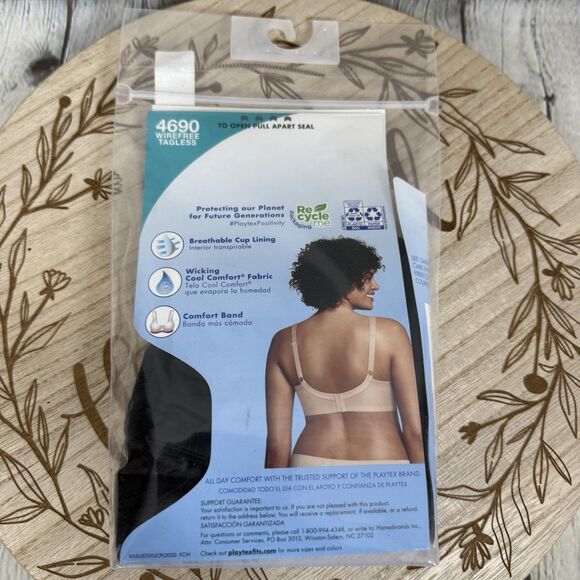 Playtex 18 hr Lace Bra Women Size 40C Black Wireless Smooth Breathable - Picture 7 of 7